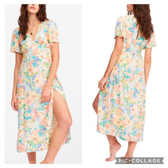 Billabong SZ M Jet Midi Dress Tropical Floral - Picture 1 of 8